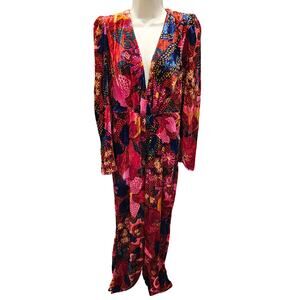 Farm rio snake garden red velour floral bright jumpsuit long sleeve winter S